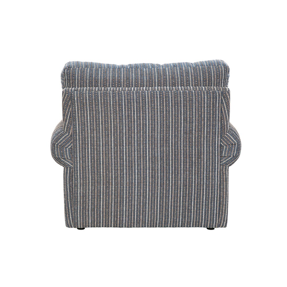 American Furniture Classics Model Nostalgia Series Rounded Arm Upholstered Chair in Blue Striped Fabric