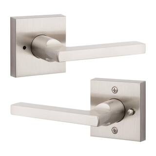 Baldwin Reserve Square Satin Nickel BedBath Door Handle with Contemporary Square Rose PVSQUCSR150