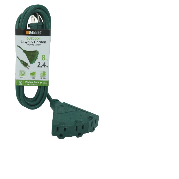 Woods 8 x27 Outdoor Extension Cord With Power Block Green