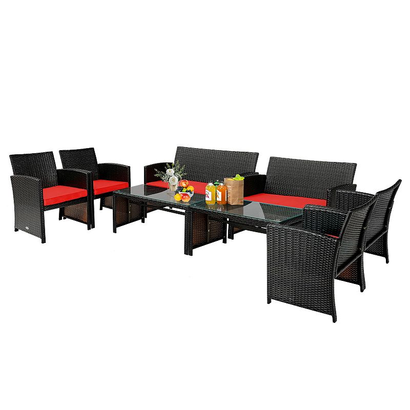 4 Pieces Patio Rattan Cushioned Furniture Set