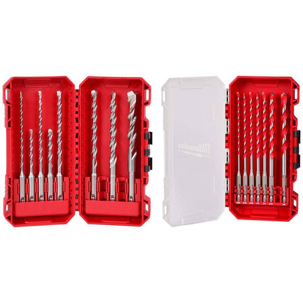 MW 2 Cutter SDS Plus Carbide Hammer Drill Bit Set wSHOCKWAVE Carbide Hammer Drill Bit Kit (15-Piece) 48-20-7673-48-20-9052