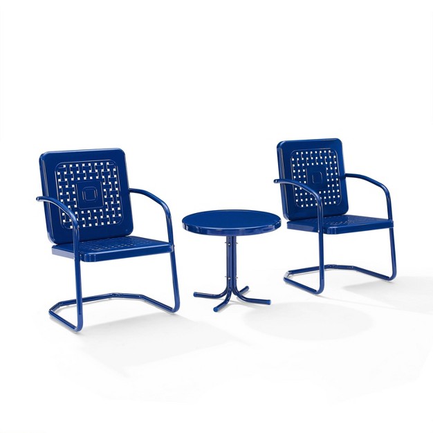 Bates 3pc Outdoor Metal Chair Set With Side Table amp 2 Arm Chairs Navy Crosley