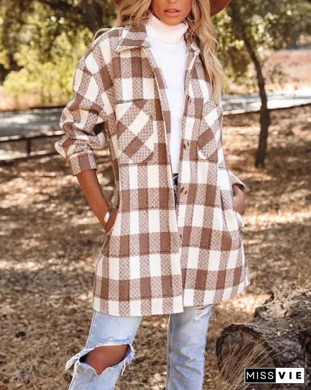 New Fashion Plaid Long Shirt Jacket