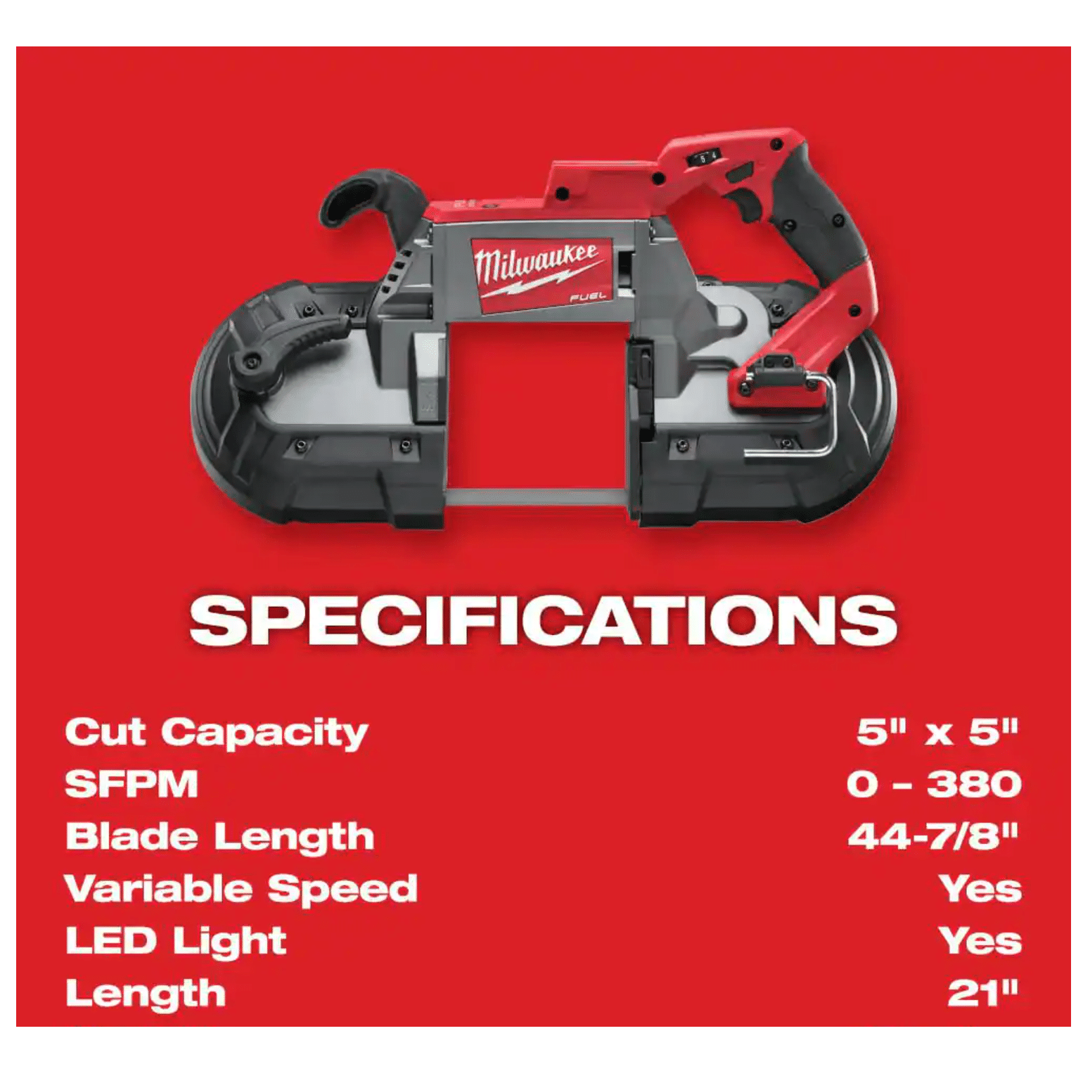 Milwaukee M18 Fuel 18-Volt Lithium-Ion Brushless Cordless Deep Cut Band Saw， Tool-Only (2729-20)