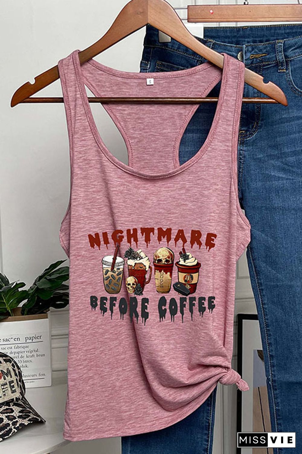 Nightmare Before Coffee Halloween Vibes O-neck Sleeveless Tank Top Wholesale