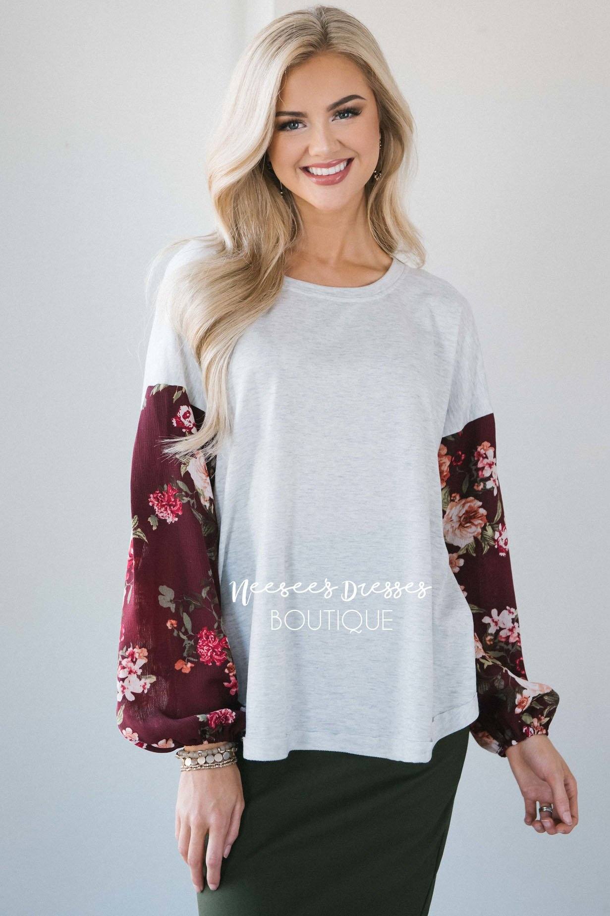 Chiffon Floral Bubble Sleeve Sweater