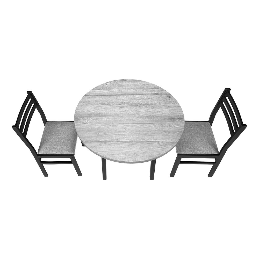 Drop Leaf Round Top Dining Table Set   Black and Gray   3 Piece