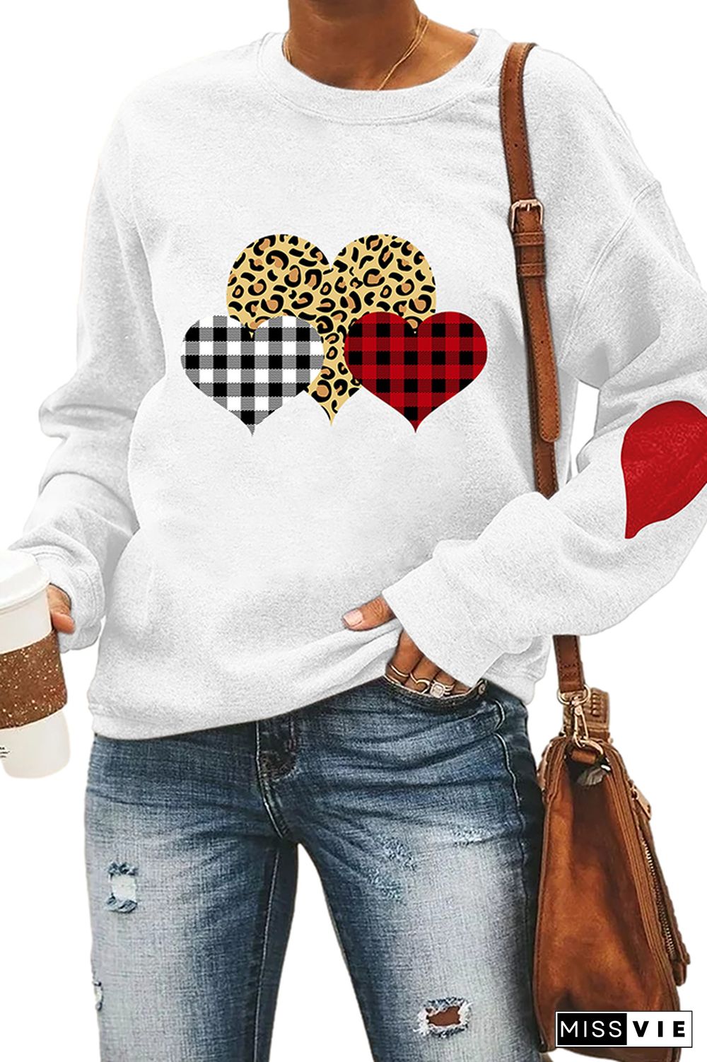 Plaid Leopard Heart Print Valentine's Day Longsleeve Sweatshirt Wholesale