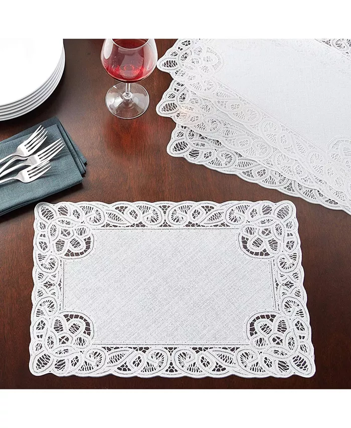 Violet Table Linens Violet Vinyl Lace Battenberg Embossed Floral Pattern Rectangle Place Mats