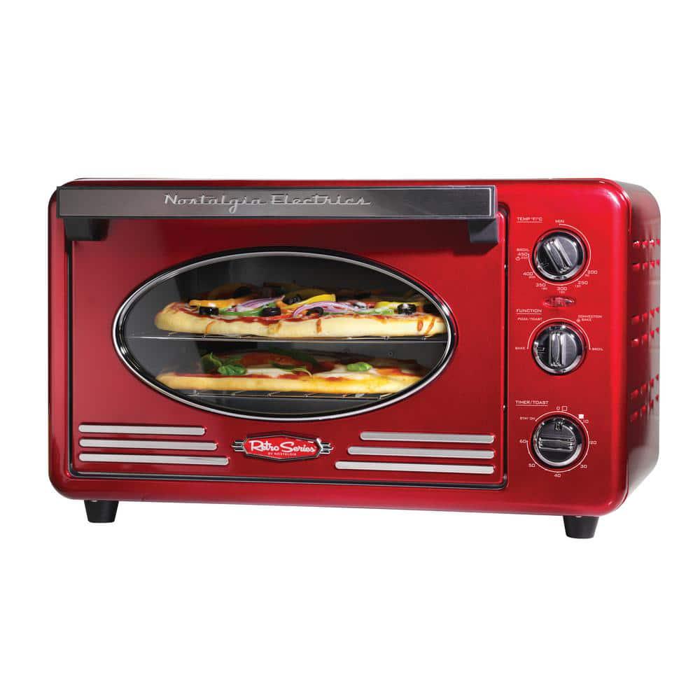 Nostalgia Retro Series 12Slice Red Convection Toaster Oven with Builtin Timer