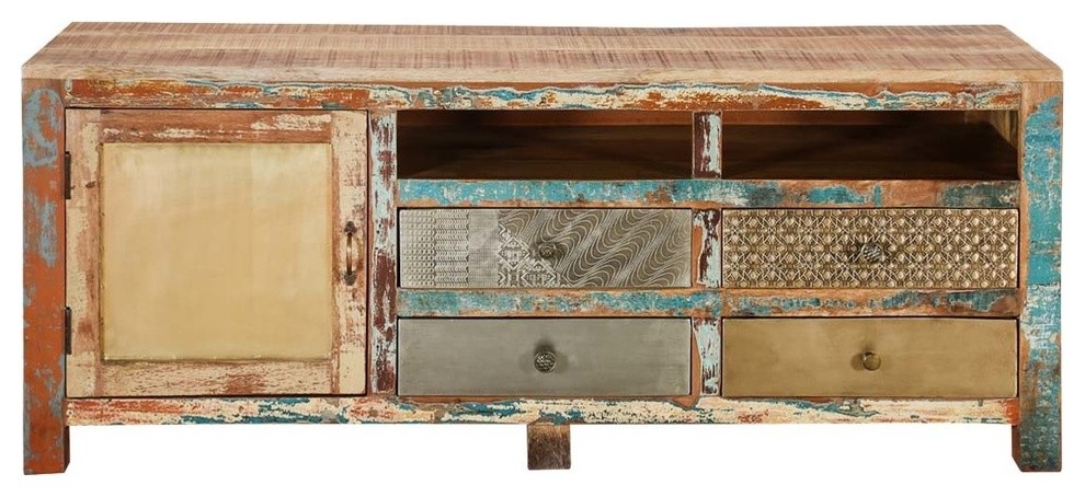 Rustic Patches Reclaimed Wood 59 quotTV Console Accent Media Cabinet   Farmhouse   Entertainment Centers And Tv Stands   by Sierra Living Concepts Inc  Houzz