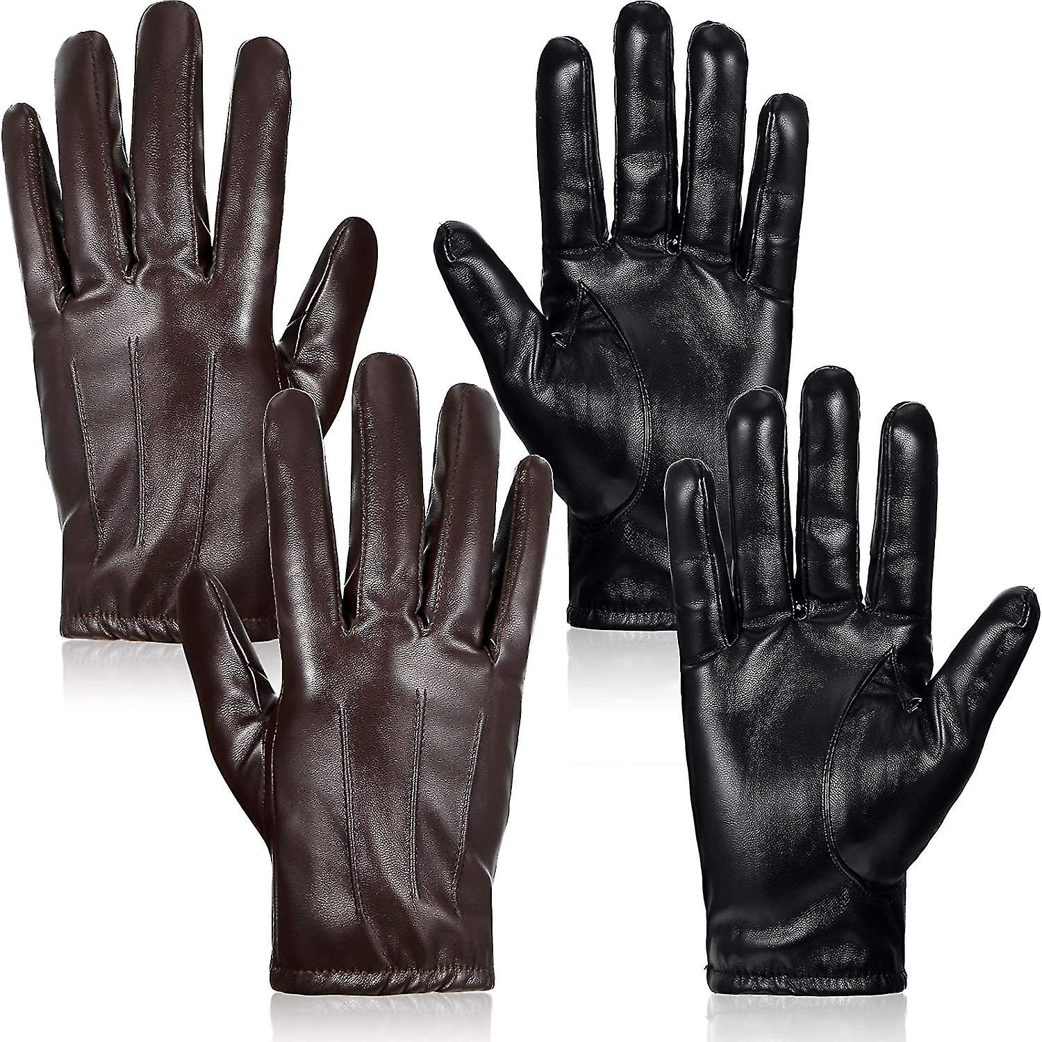 2 Pairs Faux Leather Touchscreen Motorcycle Gloves Warm Driving Gloves