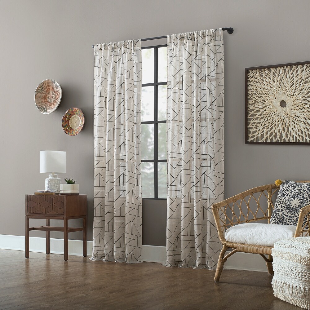 Archaeo Jigsaw Embroidery Linen Blend Curtain  Single Panel