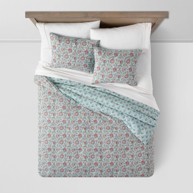 Floral Printed Comforter amp Sham Set Light Teal Blue