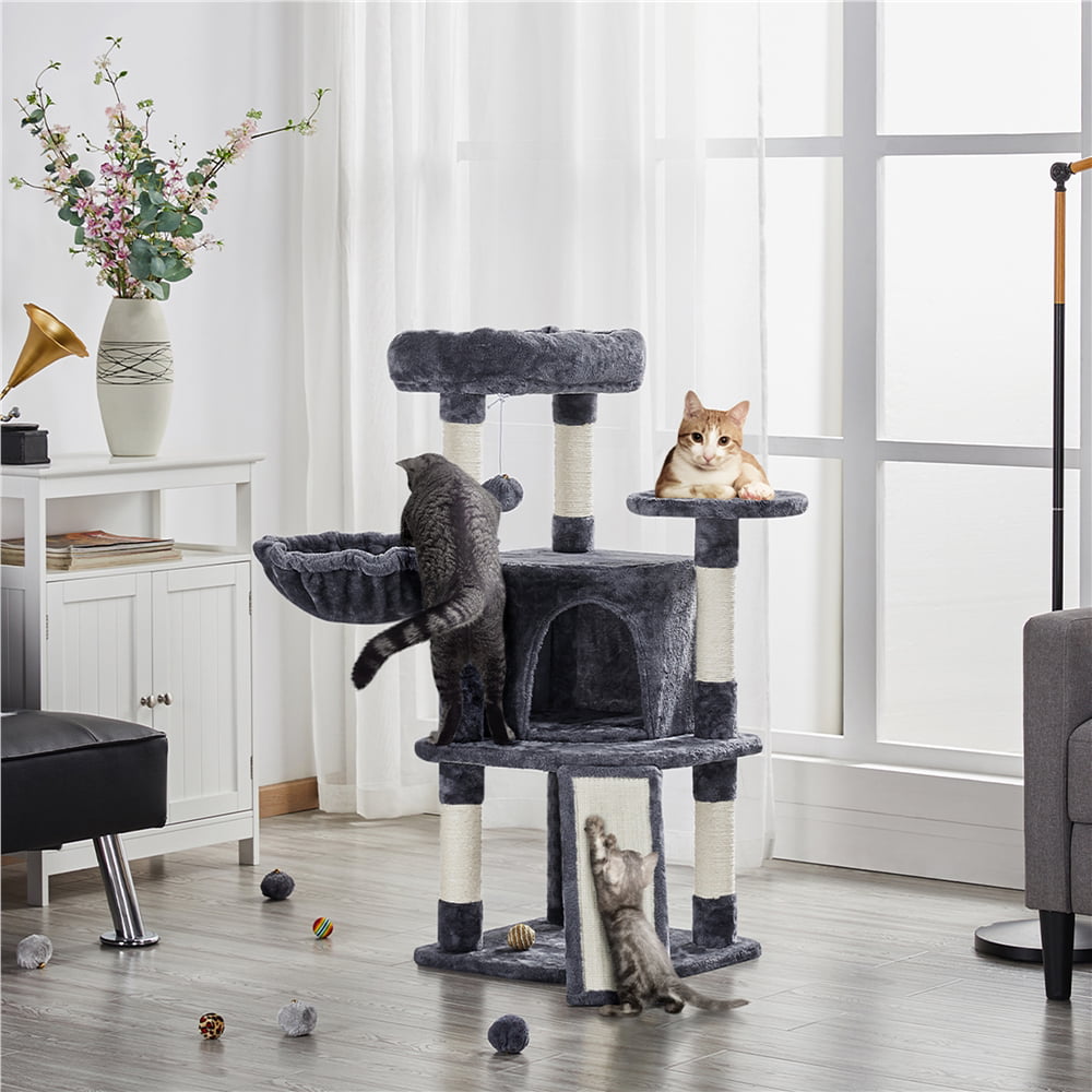 SmileMart 42"H Multilevel Cat Tree Tower with Condo and Perches, Dark Gray