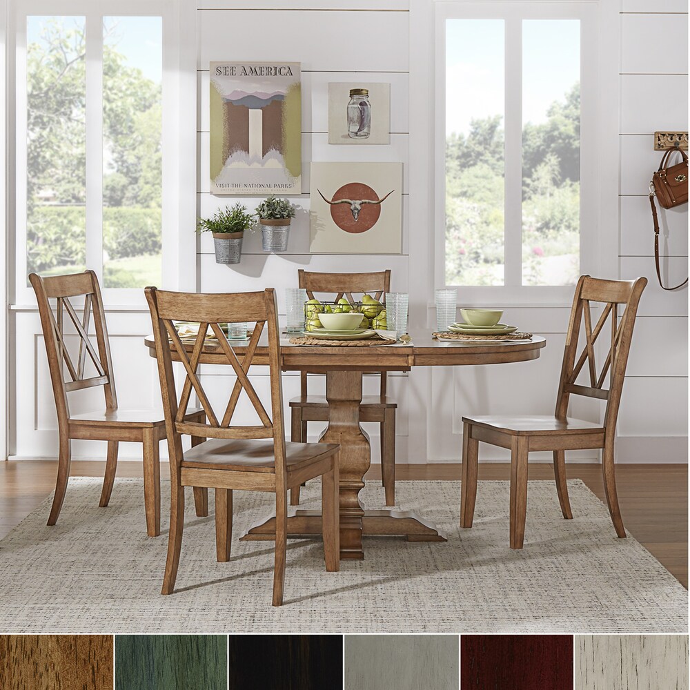 Eleanor Oak Solid Wood Oval Table and X Back Chairs 5 piece Dining Set by iNSPIRE Q Classic