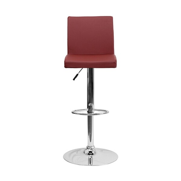 Offex Contemporary Burgundy Vinyl Adjustable Height Bar Stool With Chrome Base