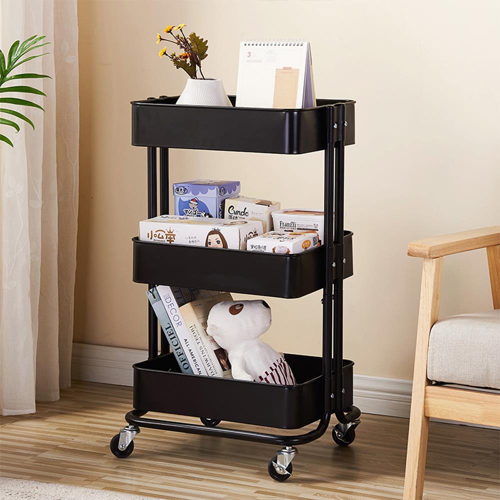 UBesGoo Rolling Metal Mesh 3 shelf Utility Cart，Storage Shelf Rack for Kitchen Living Room