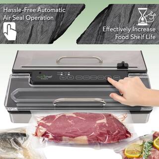 NutriChef White Kitchen Pro Stainless Steel Food Vacuum Sealer System - Countertop Electric Air Seal Preserver with Air Vac Bags PKVS50STS