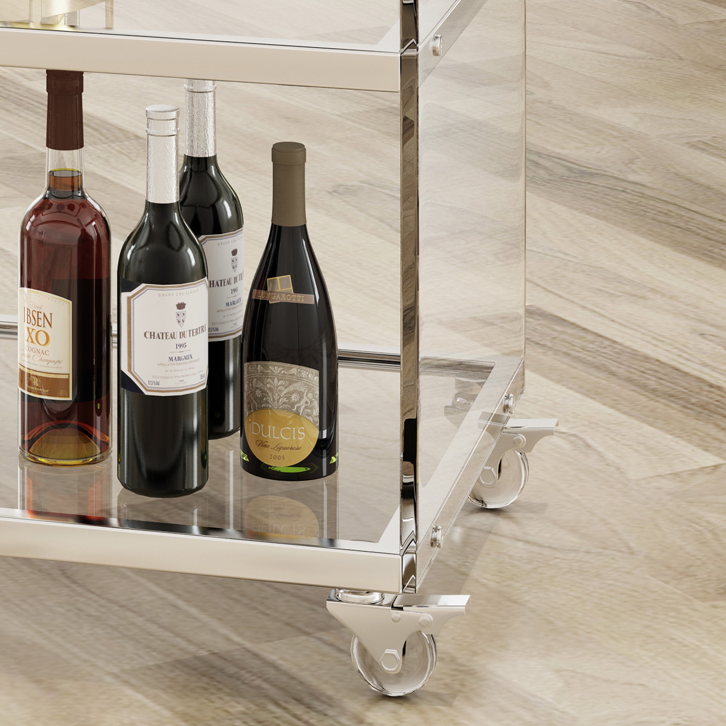 Eve Acrylic Bar Trolley with Glass Shelves, Clear