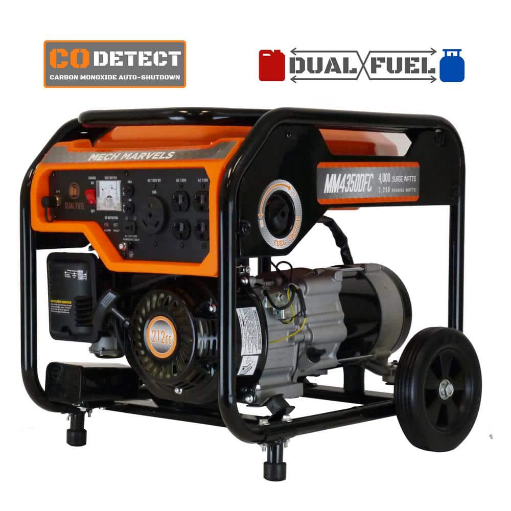 Mech Marvels 4000Watt Recoil Start Dual Fuel PropaneGasoline CARB Compliant Portable Generator with CO Shutdown Sensor