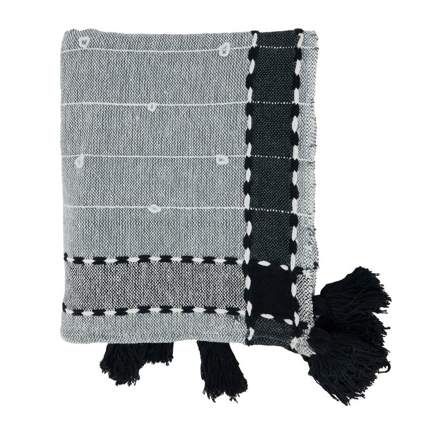 Saro Lifestyle Banded Border Tassel Throw 50x60 Inches Black