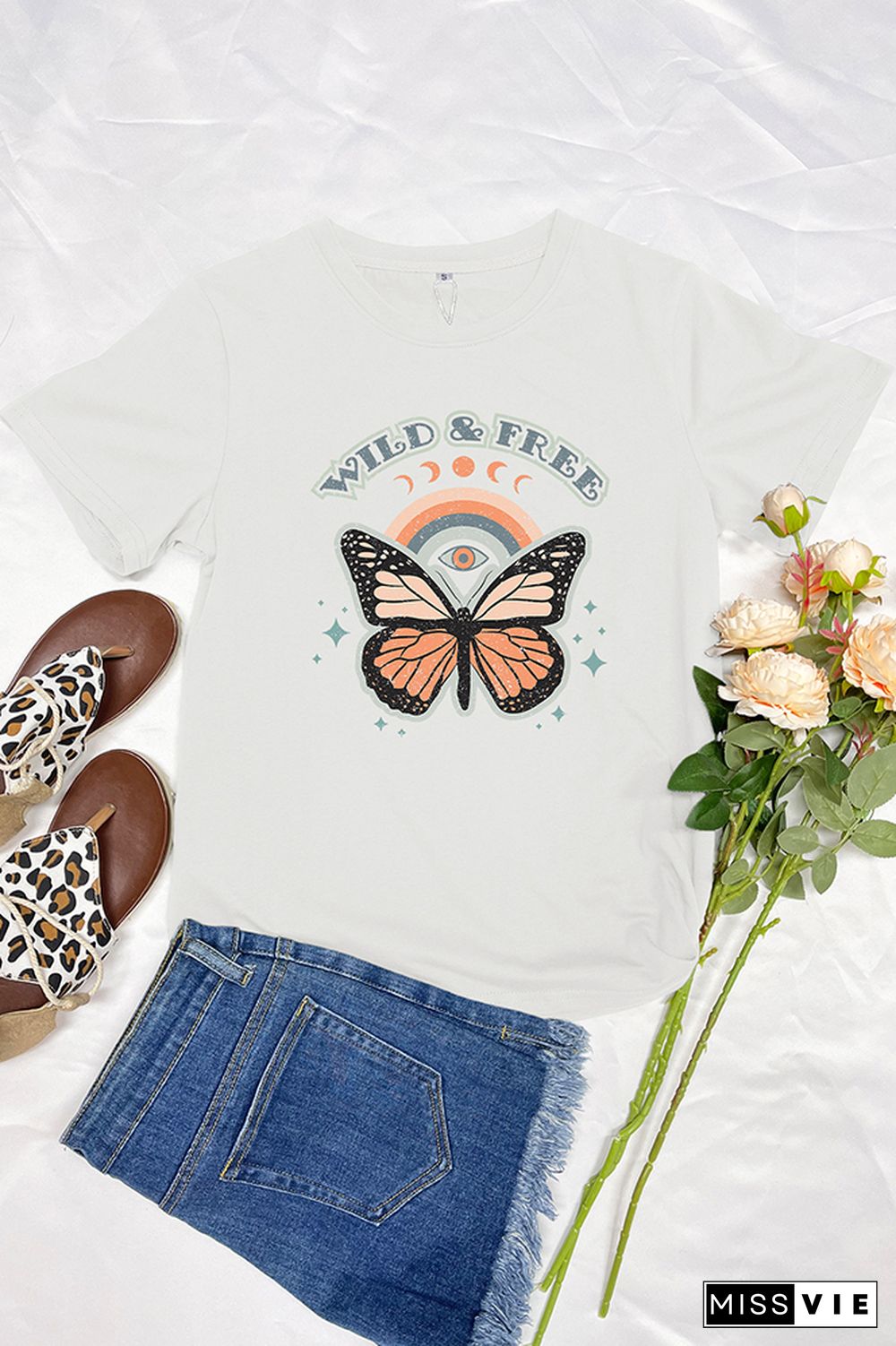 Wild and Free,Butterfly Graphic Tee Wholesale