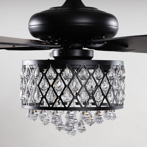 52 in. Indoor Black Crystal Chandelier Ceiling Fan With Light and Remote - 52