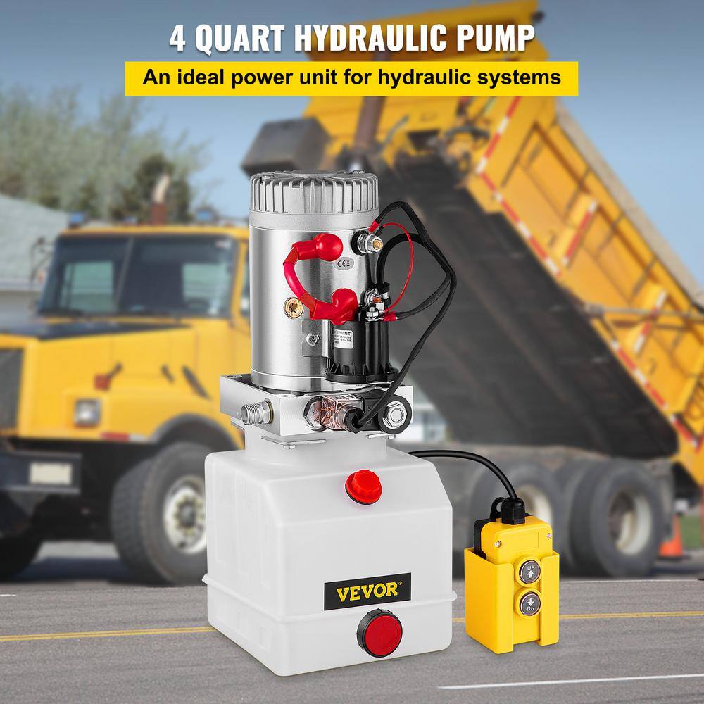 VEVOR 4 qt. 12-Volt Hydraulic Pump Hydraulic Power Unit Single Acting for Dump Trailer Lifting Platforms 4LCZYYBSLDZY00001V0