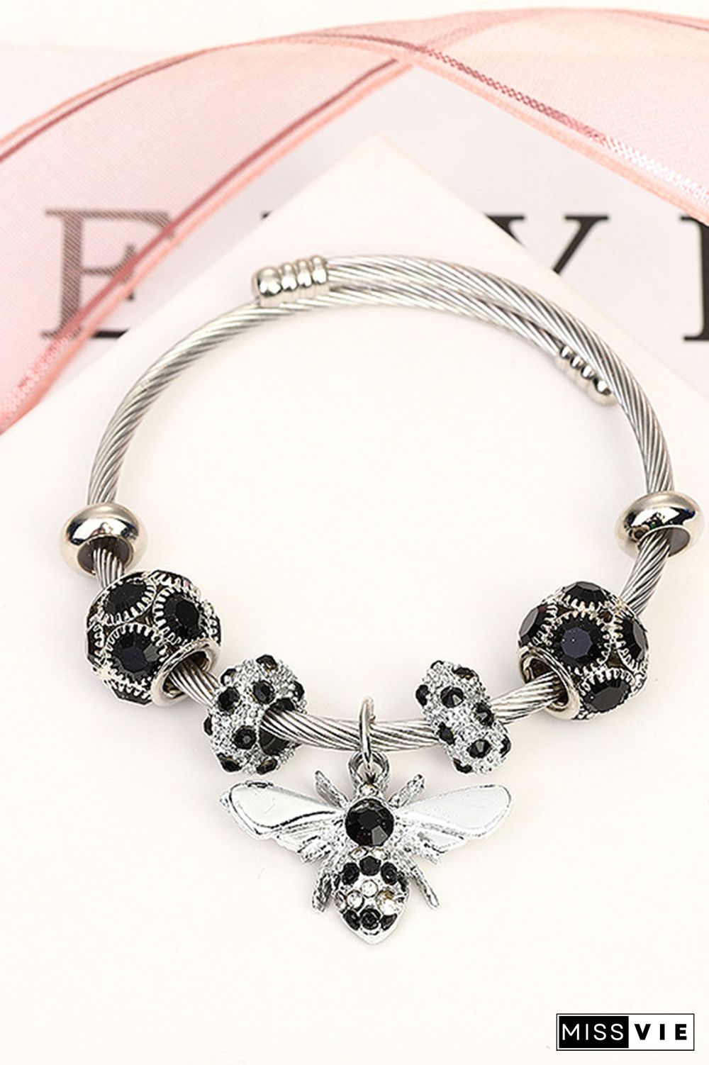 Stainless Steel Diamond Bee Bead Bracelet Wholesale MOQ 5pcs