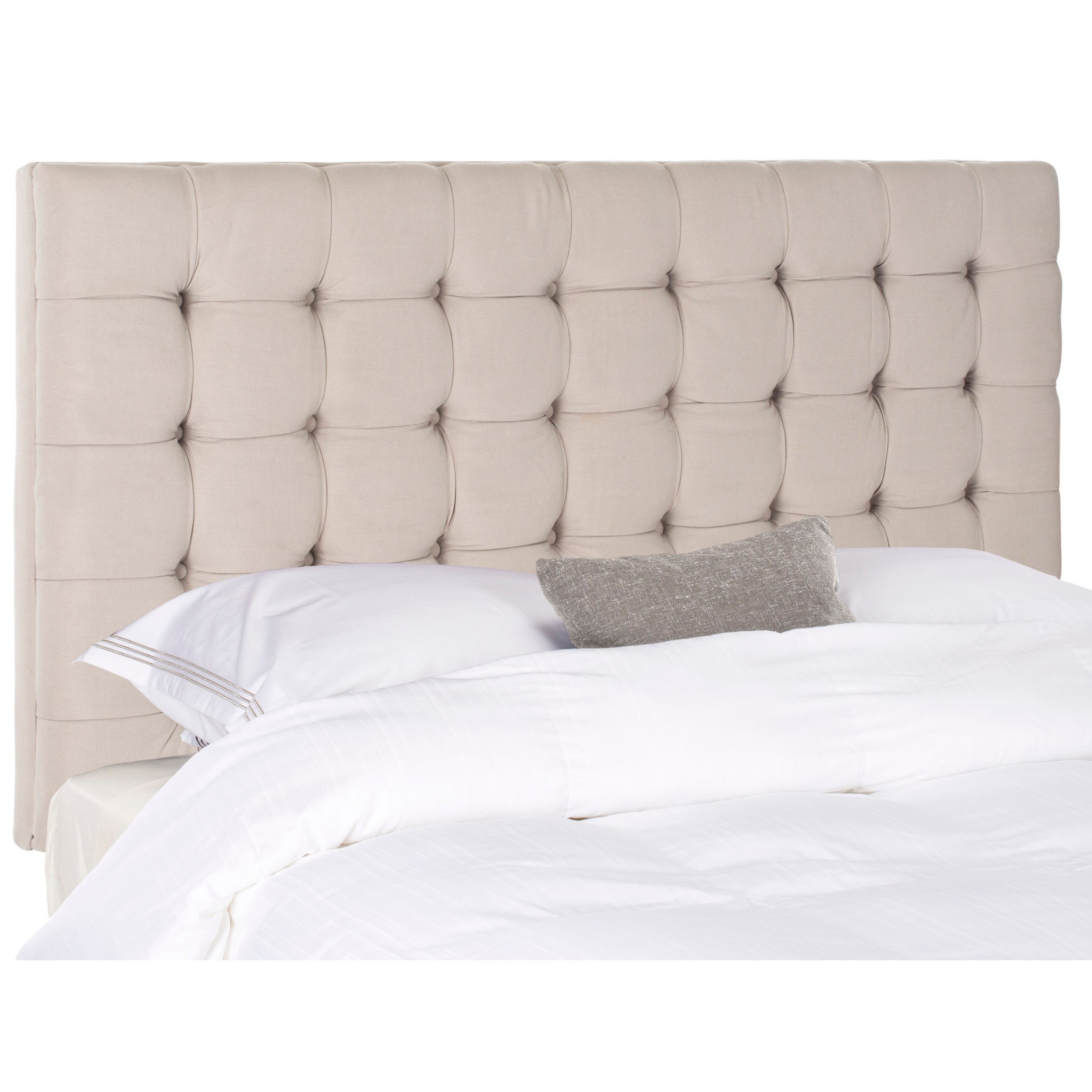 SAFAVIEH Lamar Taupe Linen Upholstered Tufted Headboard - - 7894353