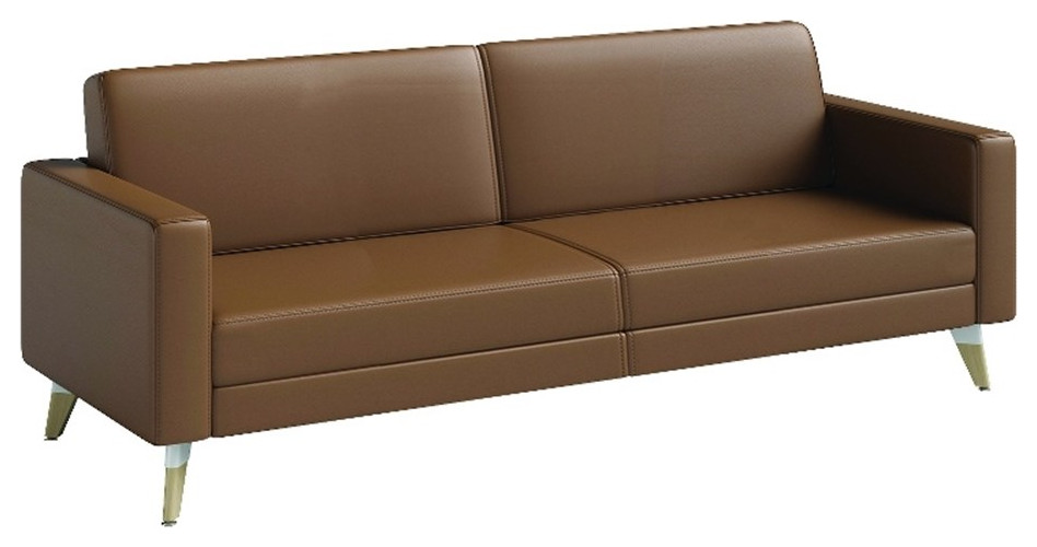 Safco Contemporary Lounge Chair Brown Vinyl with Wood Mirella Leg   Midcentury   Sofas   by Homesquare  Houzz