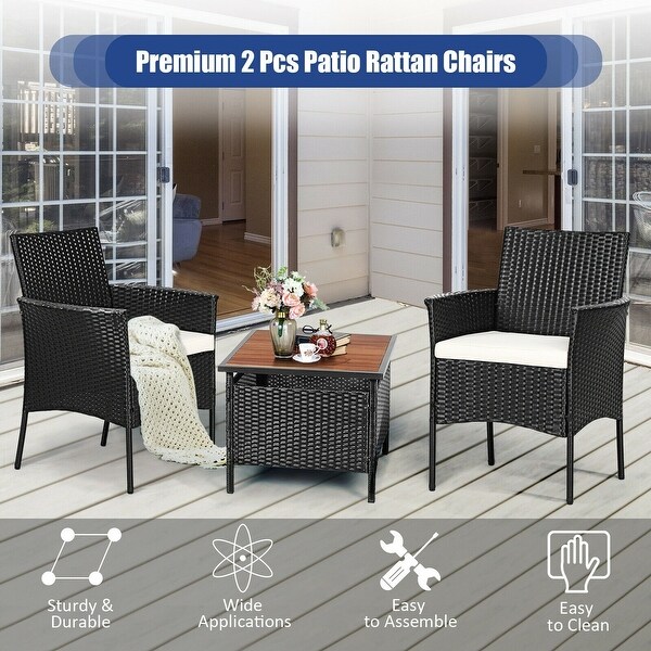 2 pieces Patio Wicker Chairs with Cozy Seat Cushions - 25