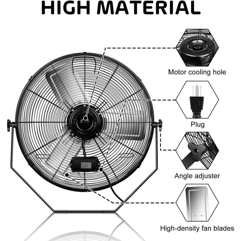 Tidoin 24 in. Black 3-Speed Round High Velocity Air Movement Mounted Wall Fan DHS-YDHF-MNT24