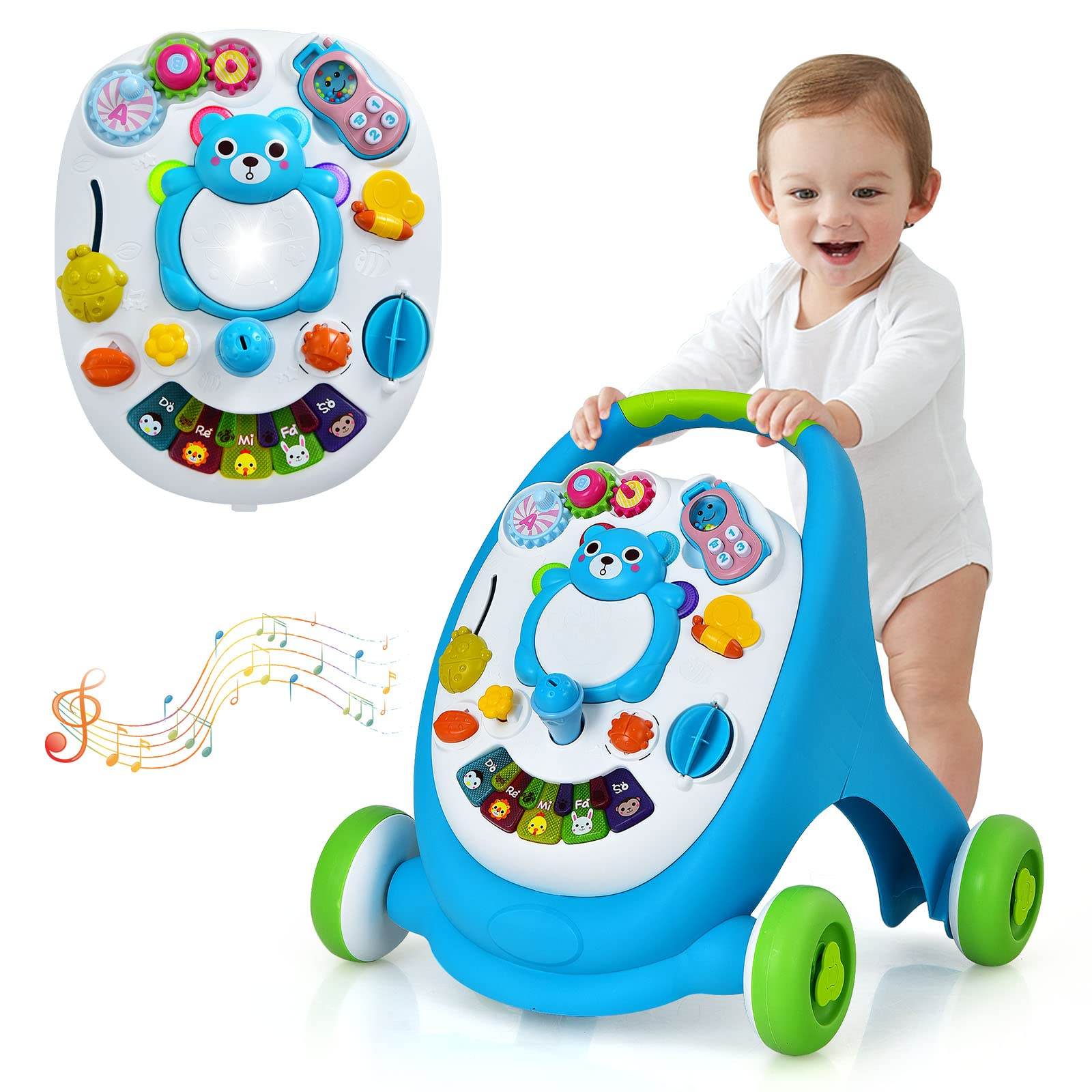 BABY JOY Sit-to-Stand Learning Walker, Early Education Activity Center with Lights & Sounds