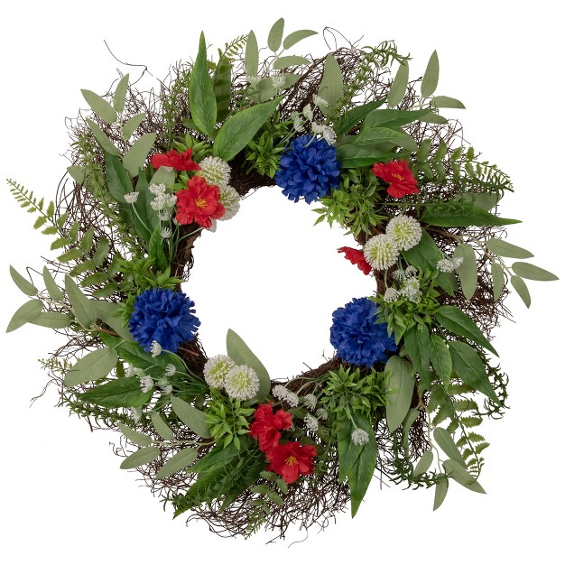 Northlight Americana Mixed Floral Patriotic Wreath 24 inch Unlit