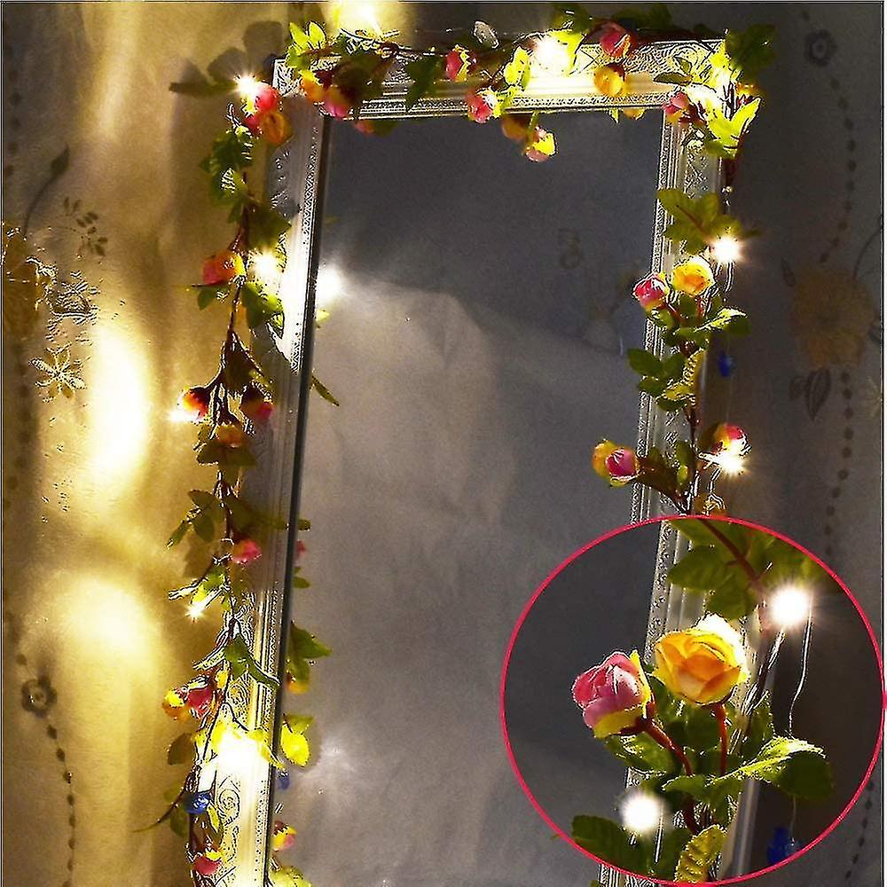 20led 7.2ft Artificial Flower Rose Vine String Lights， Battery Powered Rose Flower Garland Plant Fai