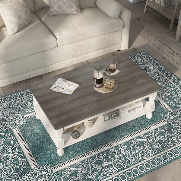 Furniture of America Neking Rustic White 47-in Solid Wood Coffee Table