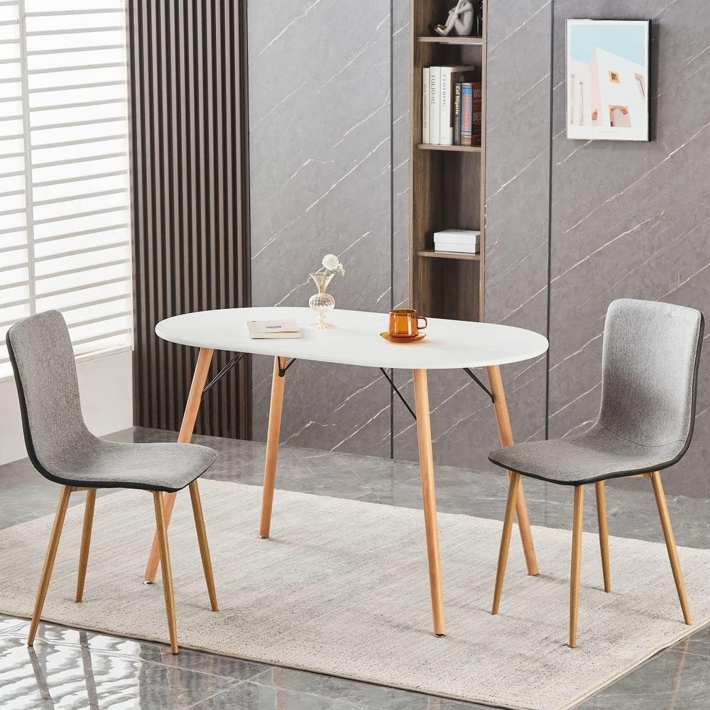 Scandinavian Dining Chair with Comfy Grey Fabric Cushion PU Back Sturdy Oak Legs