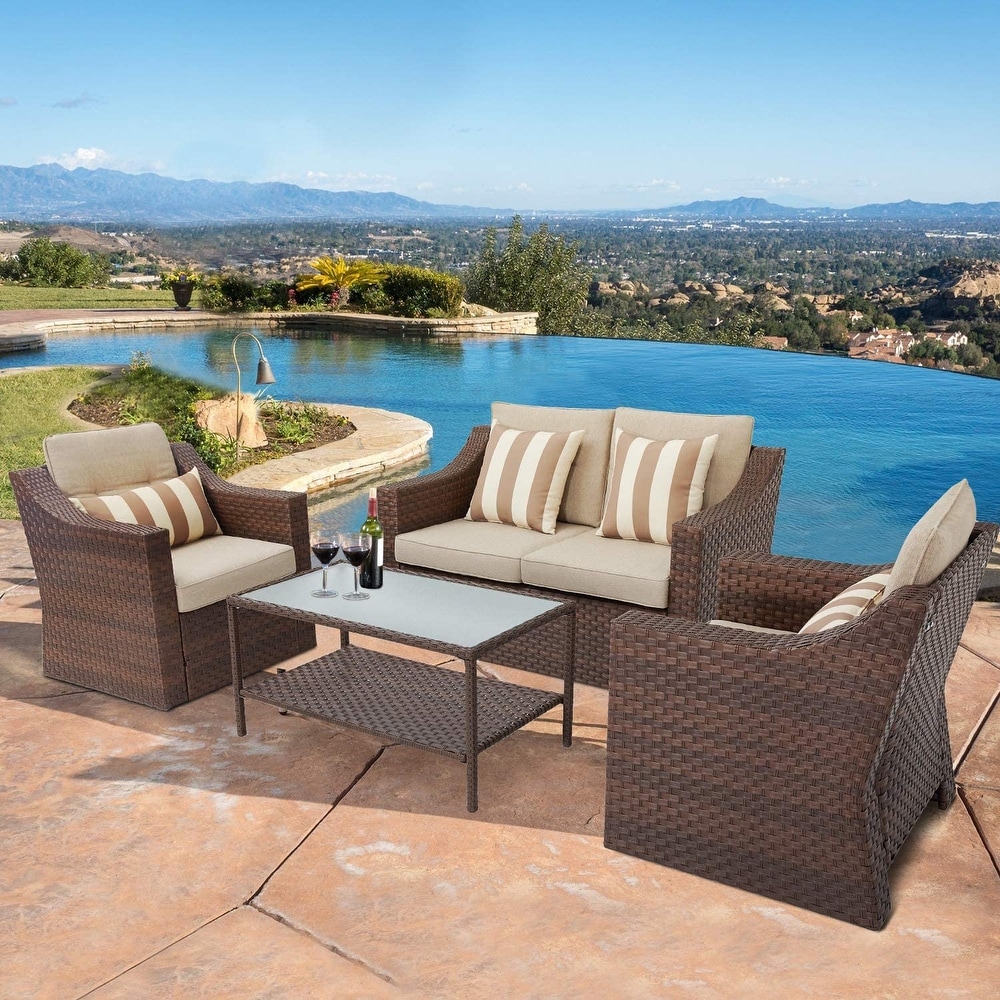 Solaura Outdoor 4 piece Wicker Conversation Set