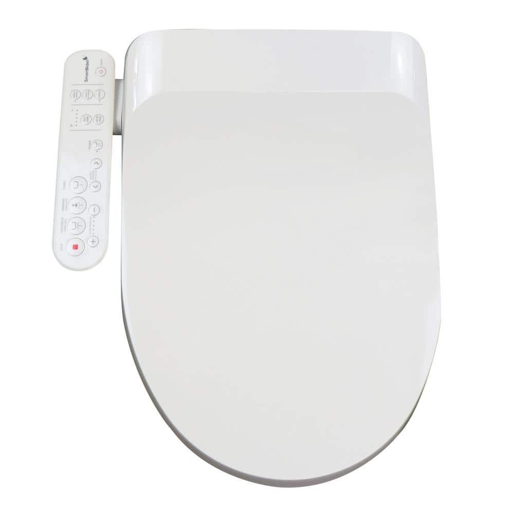 SmartBidet Electric Bidet Seat for Elongated Toilets with Control Panel Massage Wash Child Wash Heated Water and Seat in White