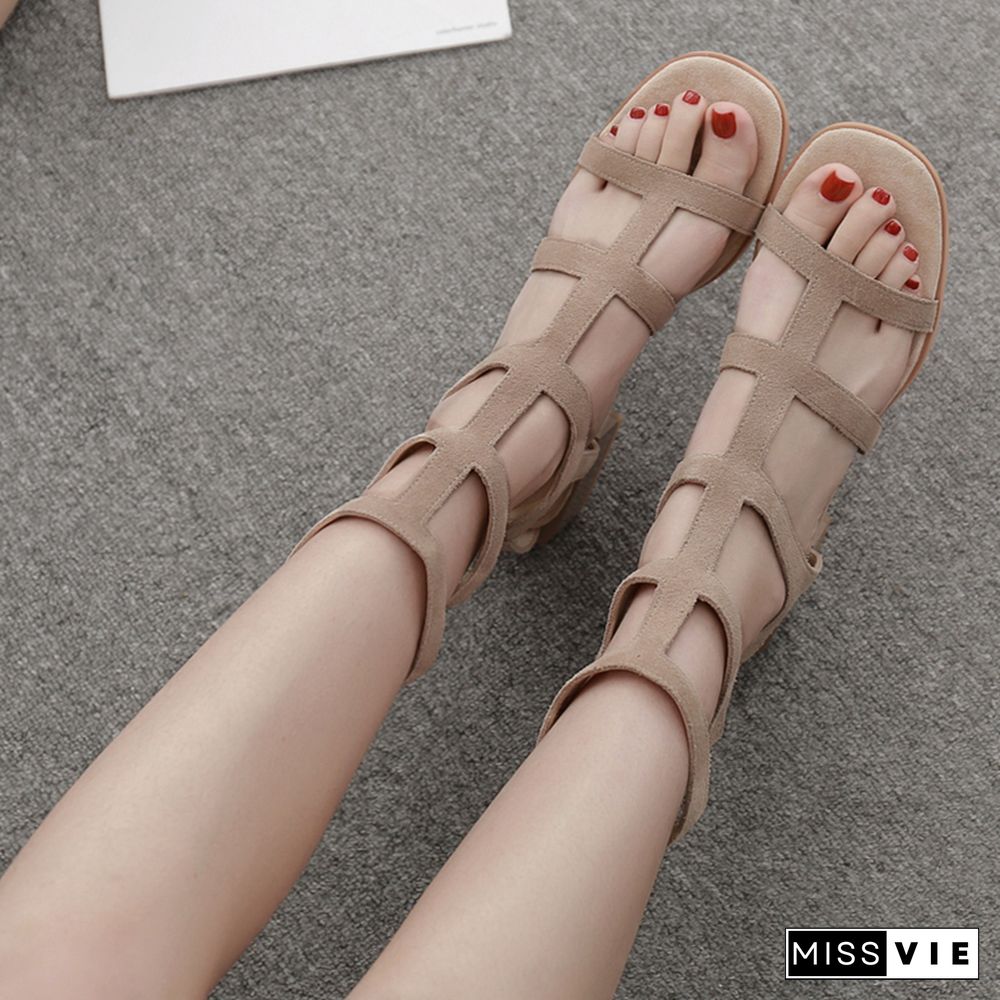 Sandals Block Heels All-Match Ladies Shoes Summer Suit Female Beige Med Espadrilles Platform New Chunky