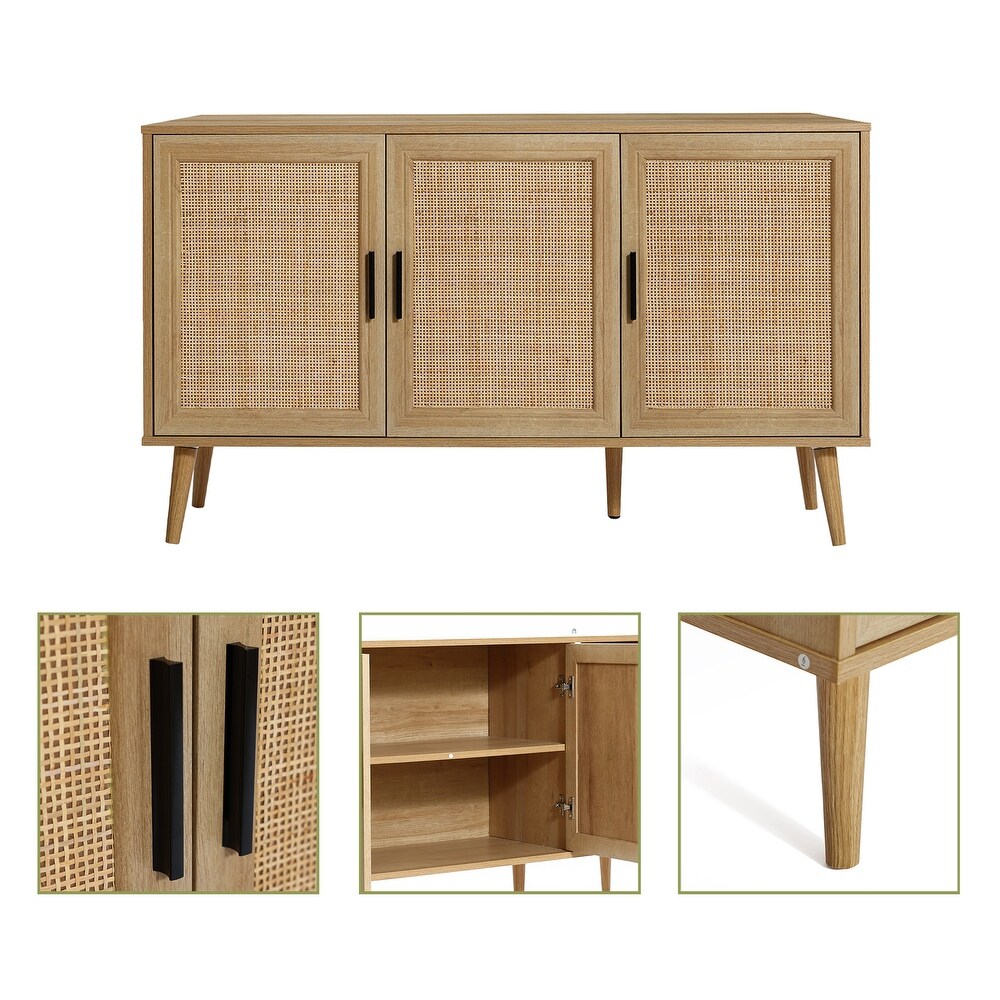 3 Door Rattan Light Oak Finish Manufactured Wood Sideboard Cabinet   27.76\