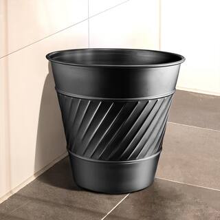 Monarch Abode Handcrafted Crest and Wave Embossed Metal Wastebasket (Black) 39128