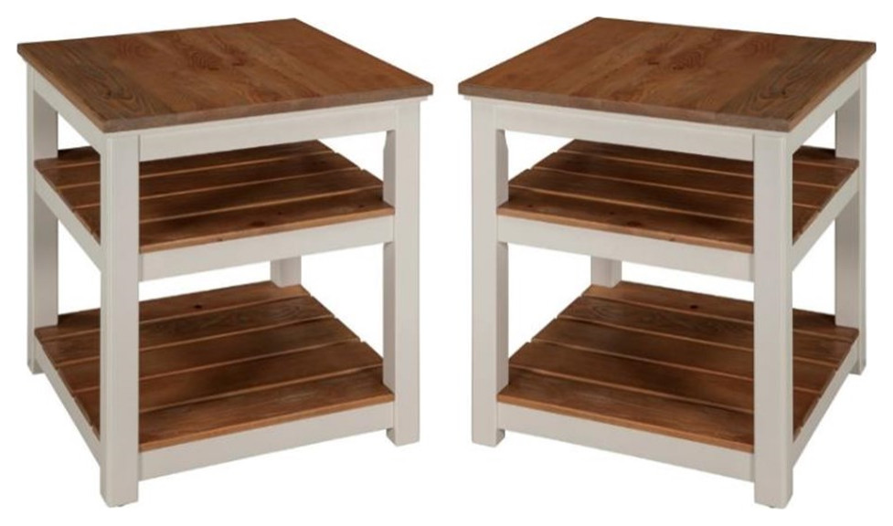 Home Square 2 Shelf End Table in Ivory and Natural Wood Top   Set of 2   Transitional   Side Tables And End Tables   by Homesquare  Houzz