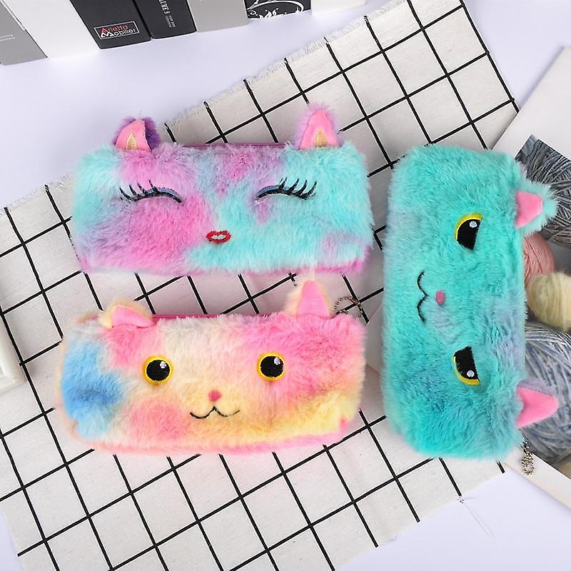 3pcs Laser Color Kitten Plush Student Stationery Pencil Case(Concentration)