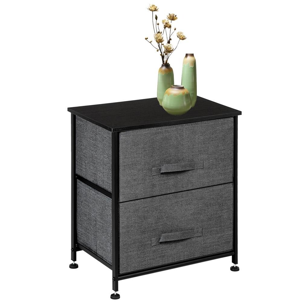 Night Stand/End Table Storage Tower with Sturdy Steel Frame Grey