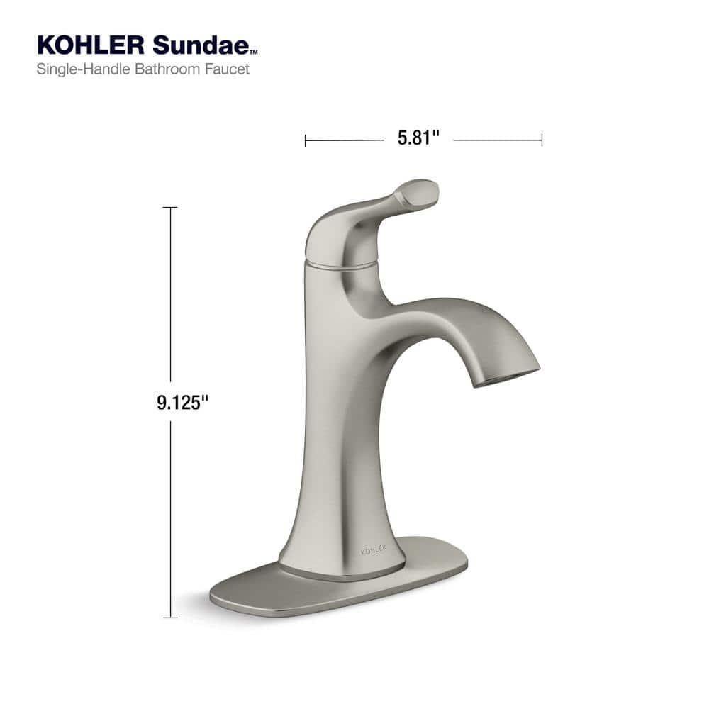 KOHLER Sundae Single Handle Single Hole Bathroom Faucet in Vibrant Brushed Nickel