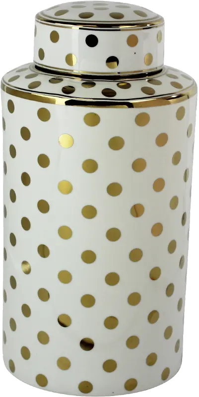 White Ceramic Lidded Jar with Gold Polka Dots