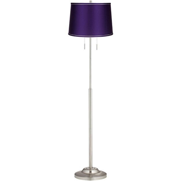 Tall Brushed Nickel Silver Metal Satin Purple Drum Shade For Living Room Bedroom Office House Home